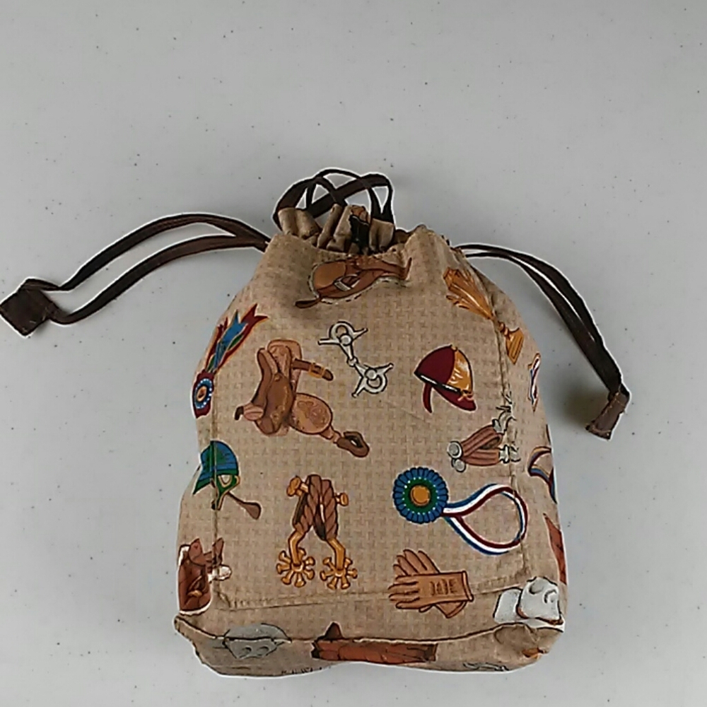 Handmade Equestrian Drawstring Bag Western Horse